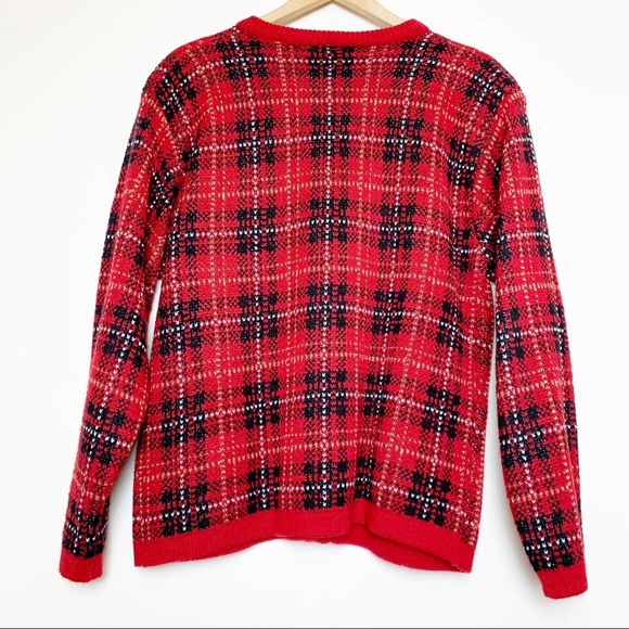 Vintage Laura Scott Red & Gold Plaid Cardigan Women’s Size Large - Picture 4 of 8